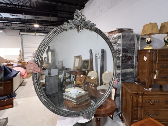 Large Oval Metal Mirror with Handles, 38" X 45"