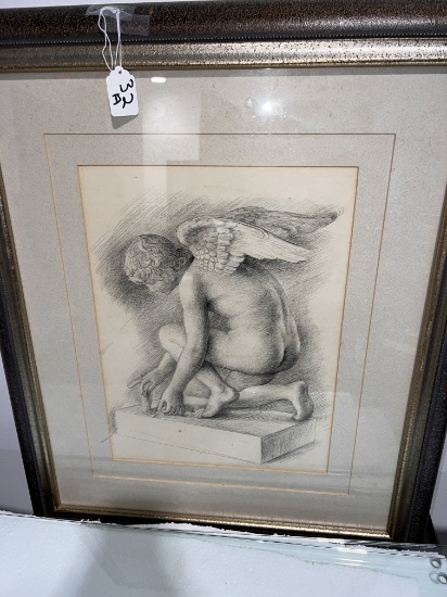 Beautiful Sketch of Angel Framed, Signed By Geratti