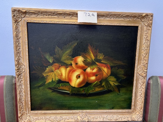 Piatto Con Pesche - Ambrogio Figino - Original oil on Canvas -(Peaches)29 x 26 in Framed w COA