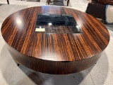 Round Coffee Table in Ebony Makassar with Center Opening for Displays - 47.5