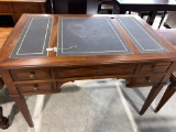 Mirtle Burl desk with Black leather top and two pull out extensions on each side