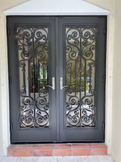 Front Doors, with Impact Glass By Jeld-Wen with Fancy Metal Design in Glass Panels  Handed to Buyer