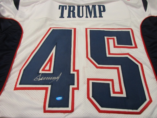 Donald Trump POTUS President signed autographed football jersey TAA COA 562