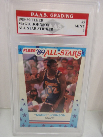 Magic Johnson LA Lakers 1989-90 All Star Sticker #5 graded PAAS Mint 9