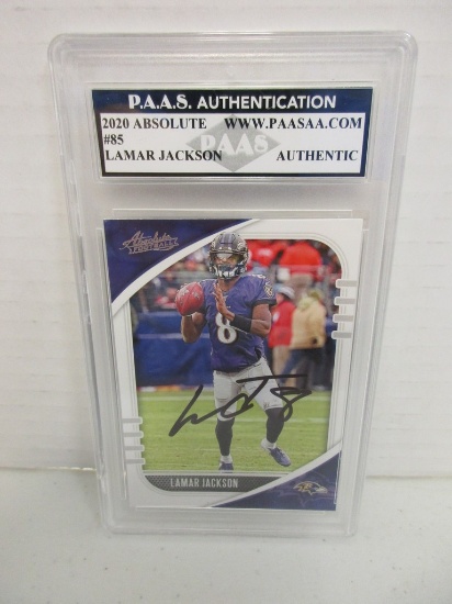 Lamar Jackson of the Baltimore Ravens signed autographed slabbed sportscard PAAS Holo 502