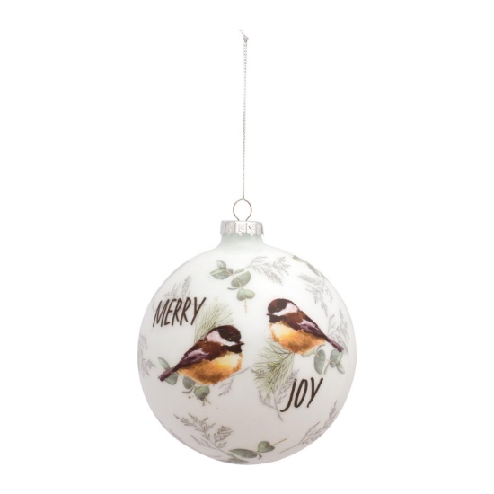 Melrose Set Of 6 Glass Chickadee Ball Ornament With Brown Finish 83309DS
