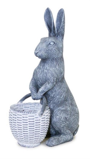 Melrose Resin Grey And White Standing Rabbit With Basket 82264DS