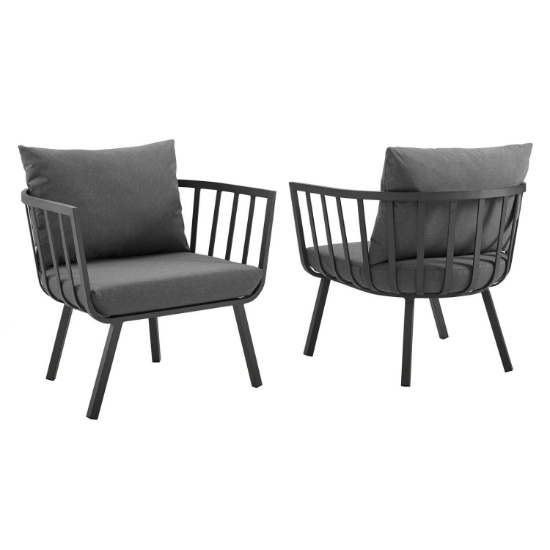 Modway Riverside Set Of 2 Patio Armchair With Gray Charcoal EEI-3960-SLA-CHA