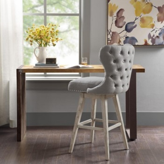32" Swivel Counter Bar Stool with Nailhead Accent in Grey MP104-0717