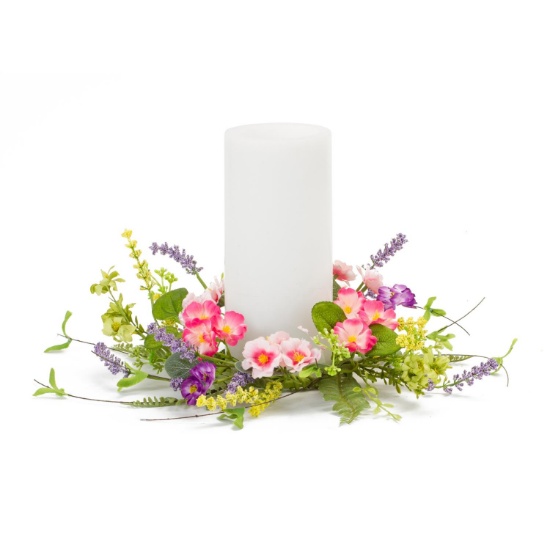 Melrose Set Of 6 Polyester And Plastic Mixed Floral Candle Ring 85592DS