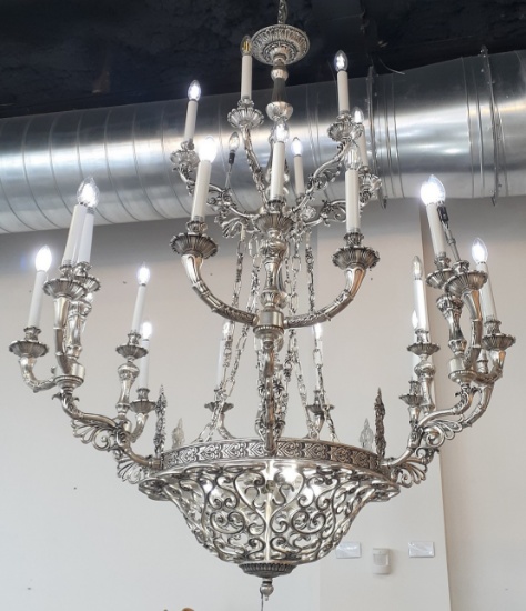 Bronze and Silver Plate Chandelier - 27 light - 6 foot x 8 foot