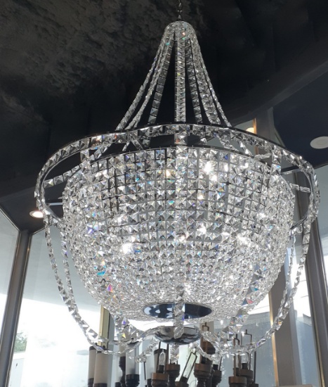 Crystal and Chrome Round  Chandelier  - 39 inch D x 53 H