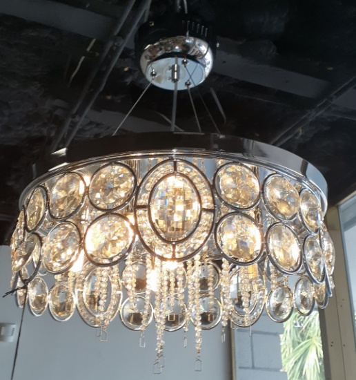 Chrome and Crystal Round Chandelier - 16 inch Diameter