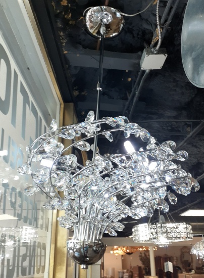 Chrome and Crystal Droplet Chandelier - 24 inch Diameter x 42 in H