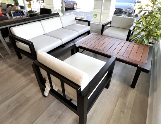 "Addison", a 4 Piece Outdoor Patio Furniture Set with a 3 Seater Sofa, (2) Side Chairs and a Teak To