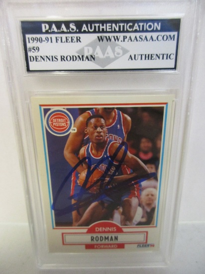 Dennis Rodman of the Detroit Pistons signed autographed slabbed sportscard PAAS Holo 131