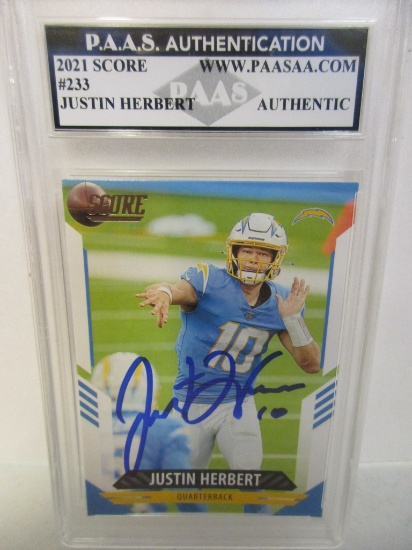 Justin Herbert of the LA Chargers signed autographed slabbed sportscard PAAS Holo 029