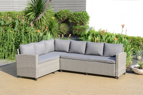 BRAND NEW OUTDOOR 5-PERSON GREY SYNTHETIC WICKER SOFA LOUNGE SET