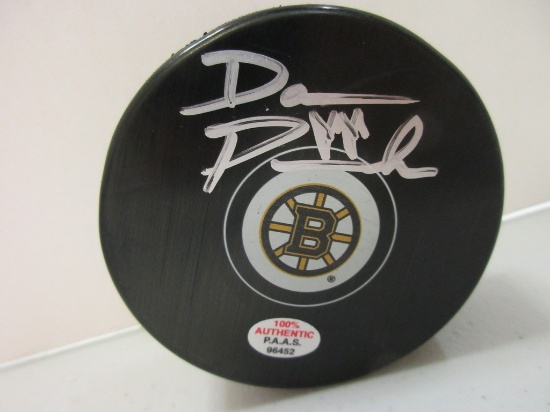 David Pastrnak of the Boston Bruins signed autographed logo hockey puck PAAS COA 452