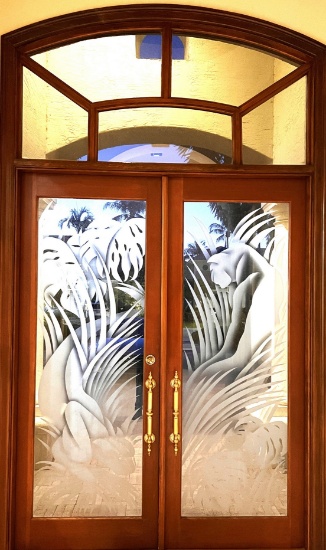 Front Entry Doors, Beautifully Etched 84" W X 96" H, with Skylight, 36" X 84"