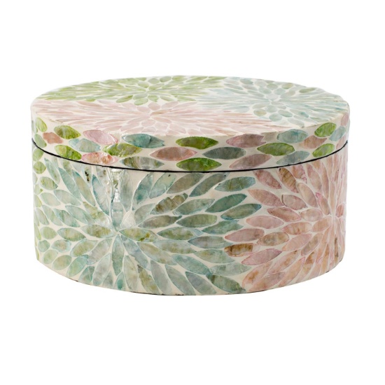A & B Home Transitional Capiz Floral Multi-Colored Box With Lid 46962