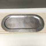 India Handicrafts Stainless Steel Hammered Oval Tray With Silver Finish 13232