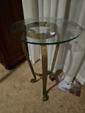 Glass Top with Gold Metal Legs Pedestal