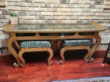 5' Glass Top Foyer Table with (2) Matching Upholstered Benches