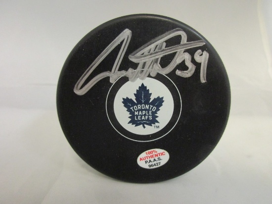 Auston Matthews of the Toronto Maple Leafs signed autographed hockey puck PAAS COA 427