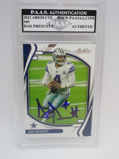 Dak Prescott of the Dallas Cowboys signed autographed slabbed football card PAAS COA 057