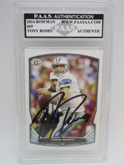 Tony Romo of the Dallas Cowboys signed autographed slabbed football card PAAS COA 180