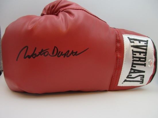 Roberto Duran signed autographed red boxing glove PAAS COA 190