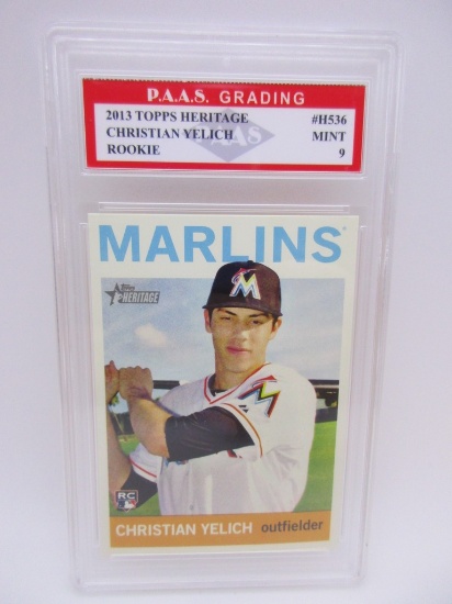Christian Yelich Marlins 2013 Topps Heritage ROOKIE #H536 graded PAAS Mint 9