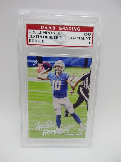 Justin Herbert Chargers 2020 Luminance ROOKIE #203 graded PAAS Gem Mint 10