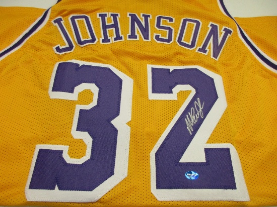 Magic Johnson of the LA Lakers signed autographed basketball jersey TAA COA 747