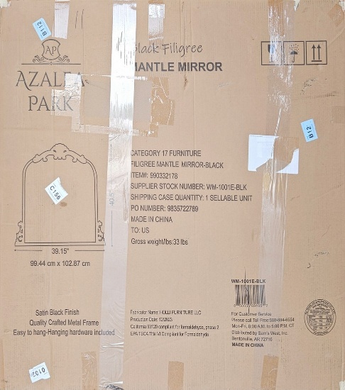 Azalea Park Mantle Mirror - Black