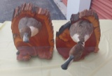 Duck Bookends mounted on  Mountain Cedar Slabs