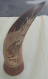 Hand Carved Dragon on Horn with wooden Mount