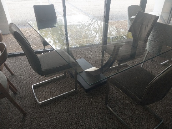 Elite Modern Attached Glasstop table w Stainless Steel and wood base,4 Chintaly Stainless stee and M