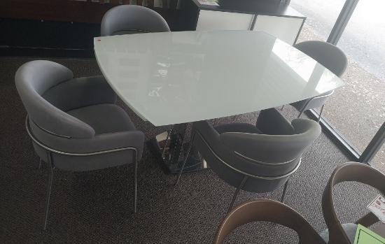 Expandable white Glass top with Chrome base Chintaly - Armen Living chair - Velvet and Stainless - 3