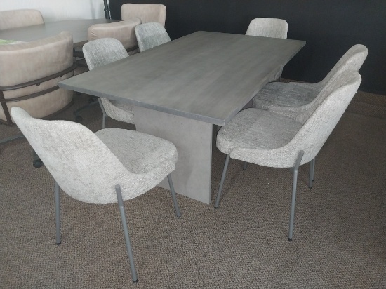 Amisco Wood Table w Contemporary Steel Base and 6 chairs - 60 x 36 in.