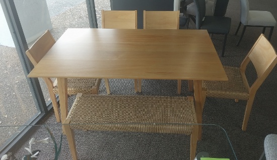 6 Pc Set -Solid Light wood Dining Table, bench and 4 chairs - 36 x 60 in table
