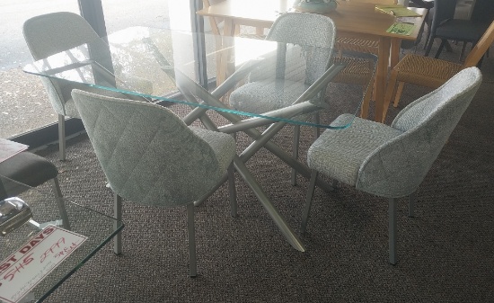 Trica Starfire Glasstop table with Welded Steel Base and 4 chairs by Trica- 36 x 60in Table