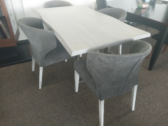 Live edge Solid Birch table with Chrome base and 4 chairs - 36 x 60 in table -Bermex