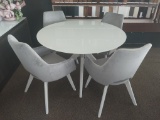 48 in. White Glasstop Solid Birch Table and 4 Swivel Grey Velvet chairs -Canadel