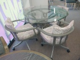 Calle 48 in Glasstop w Nickel Base w 4 Castered Cowprint Chairs