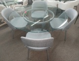 Amisco 54 in Round Glasstop table with Steel base and 4 cloth chairs