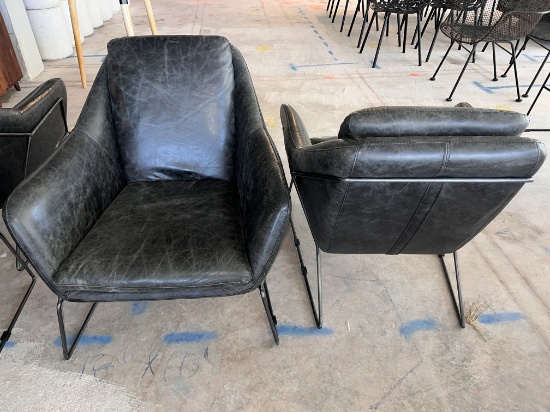 Black and White Leather Chairs with Sled Base