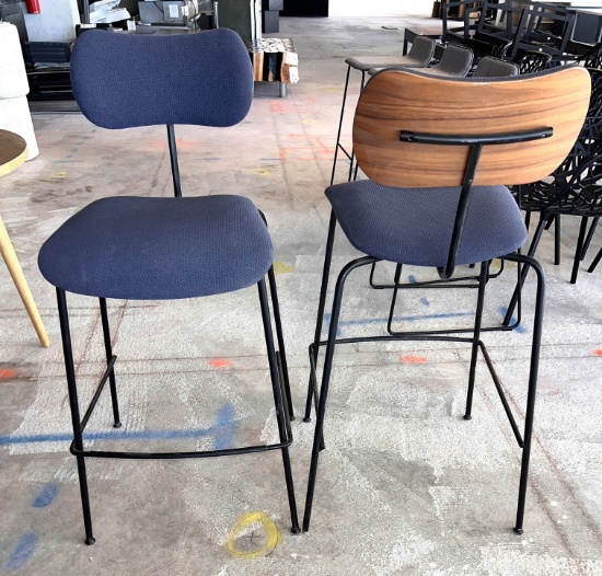Bar Stools, Fabric Seat  with Spiked Back and Foot Rail