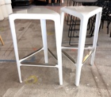 White Metal Bar Stools, Triangular Shaped with Foot Rail